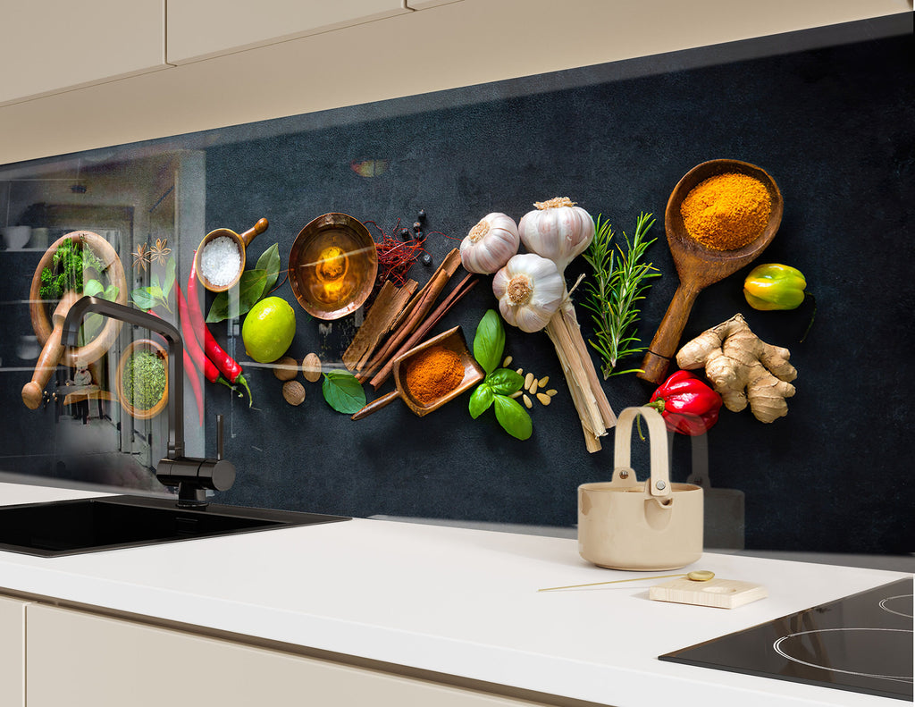 Spices & Herbs Tempered Glass Backsplash-BacksplashArtworks