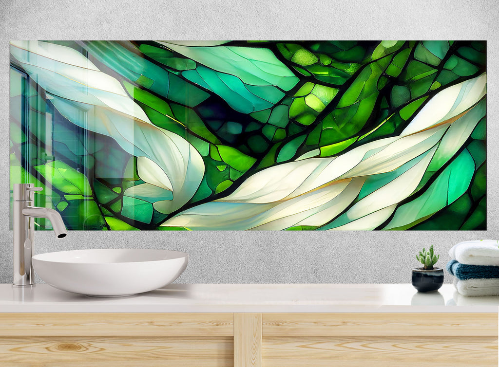 Emerald Botanical Stained - Glass Kitchen Backsplash-BacksplashArtworks