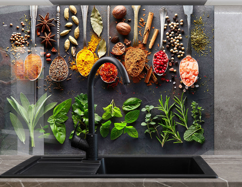 Herbal Essence - Tempered Glass Kitchen Backsplash-BacksplashArtworks