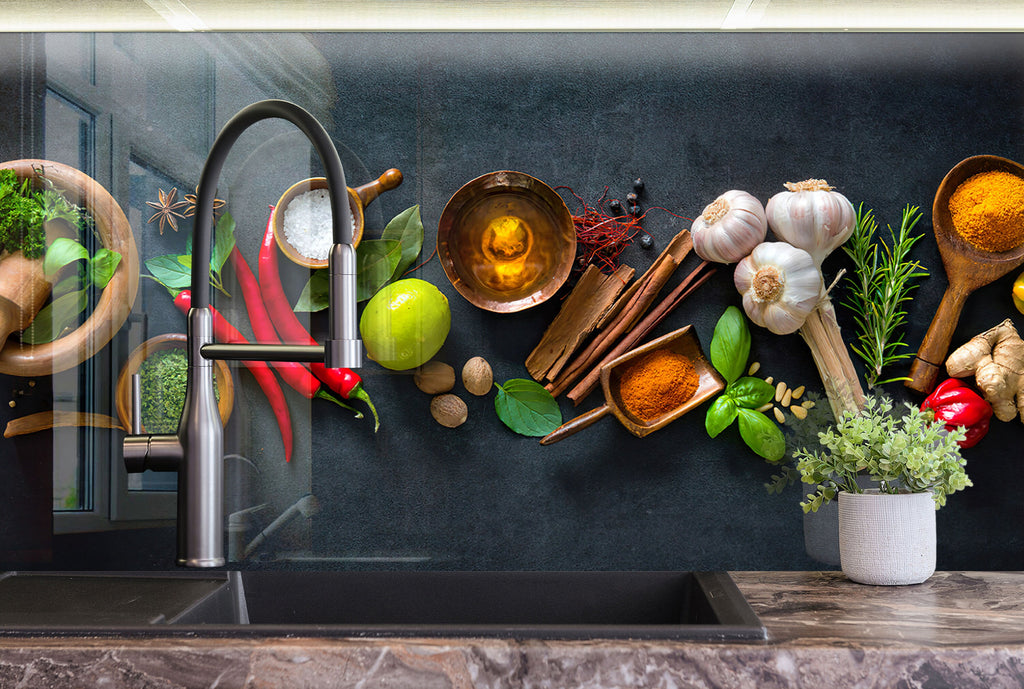 Spices & Herbs Tempered Glass Backsplash-BacksplashArtworks