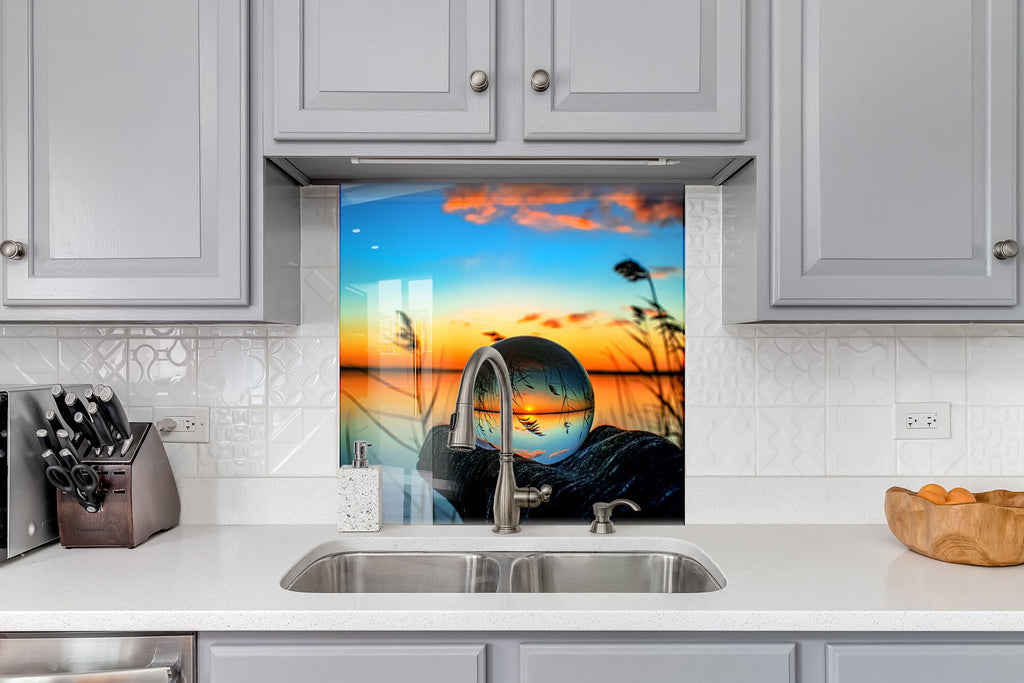 Crystal Ball Sunset Landscape – Glass Kitchen Backsplash-BacksplashArtworks