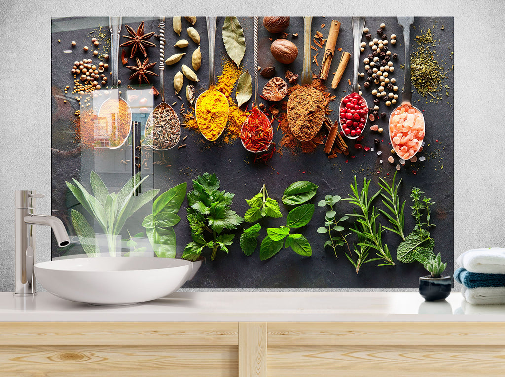 Herbal Essence - Tempered Glass Kitchen Backsplash-BacksplashArtworks