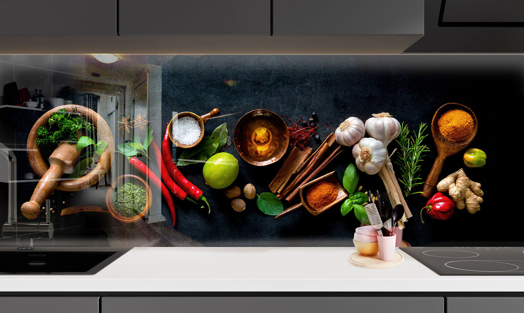 Spices & Herbs Tempered Glass Backsplash-BacksplashArtworks