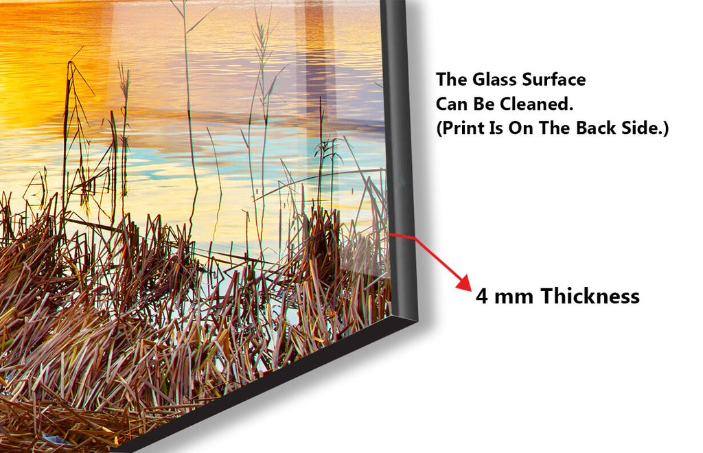 Golden Sunset Lake – Glass Kitchen Backsplash-BacksplashArtworks