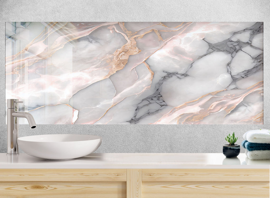 Rose Gold Marble - Glass Kitchen Backsplash-BacksplashArtworks