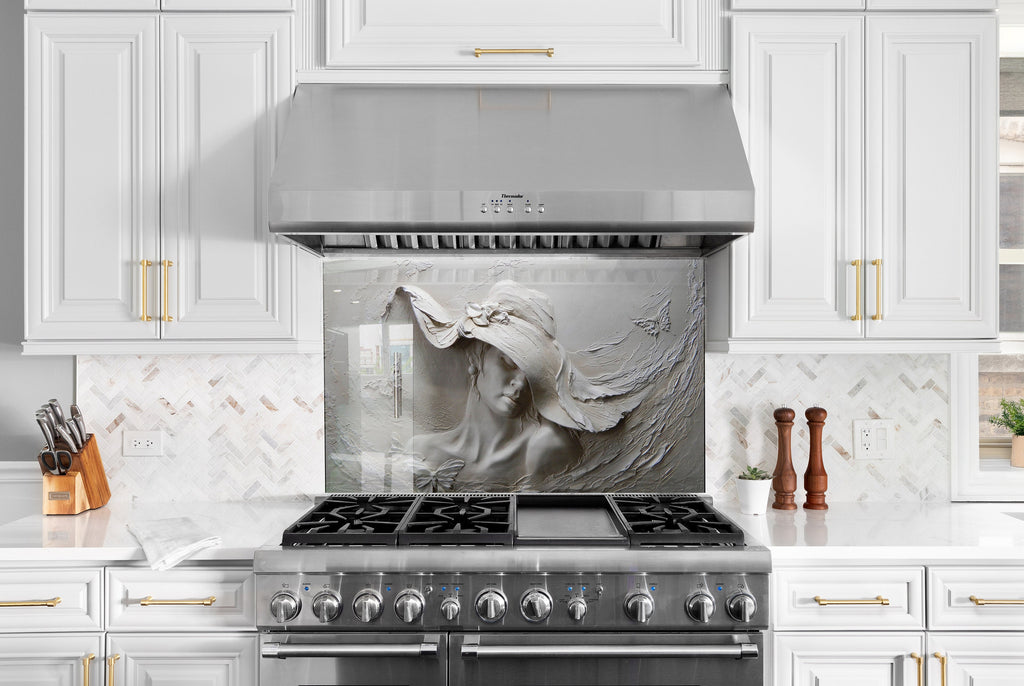Elegant Textured Lady - Glass Kitchen Backsplash-BacksplashArtworks
