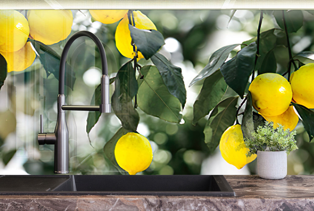 Lemon Tree Harvest Glass Kitchen Backsplash – Fresh Citrus Design-BacksplashArtworks