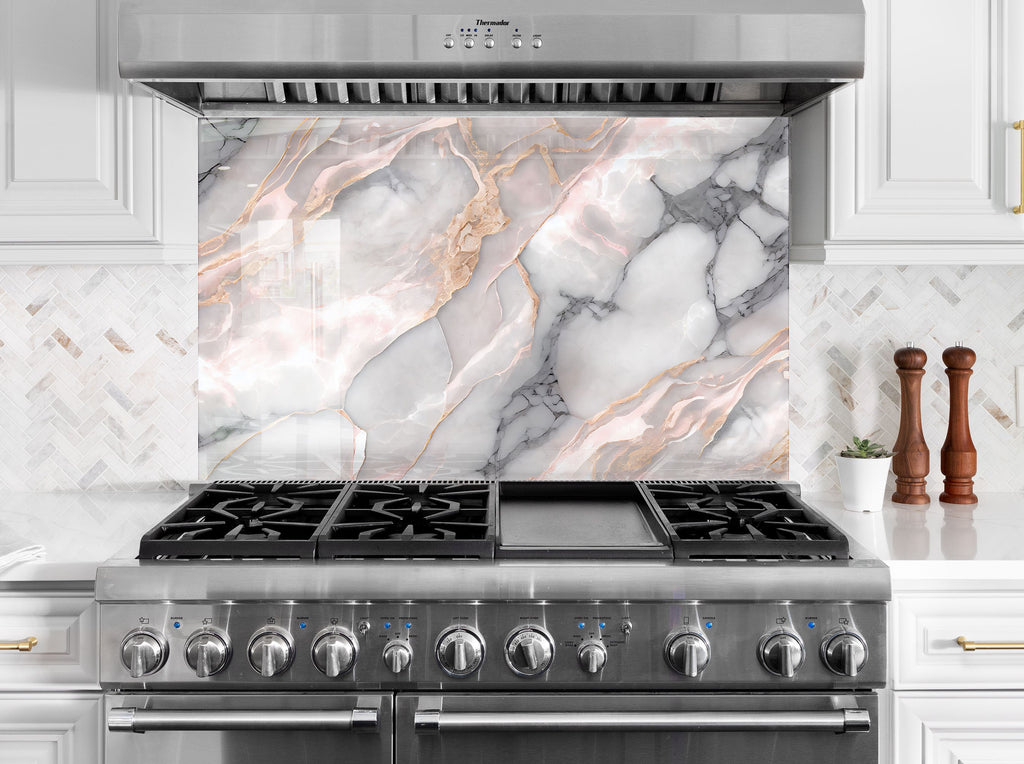 Rose Gold Marble - Glass Kitchen Backsplash-BacksplashArtworks