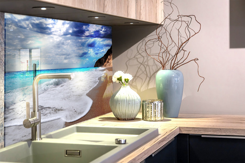 Serene Ocean Beach View Wall Art – Glass Backsplash for Kitchen-BacksplashArtworks