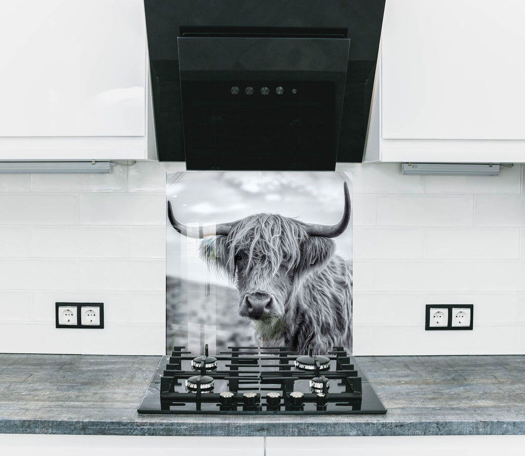 Grey Scottish Cow - Glass Kitchen Backsplash-BacksplashArtworks