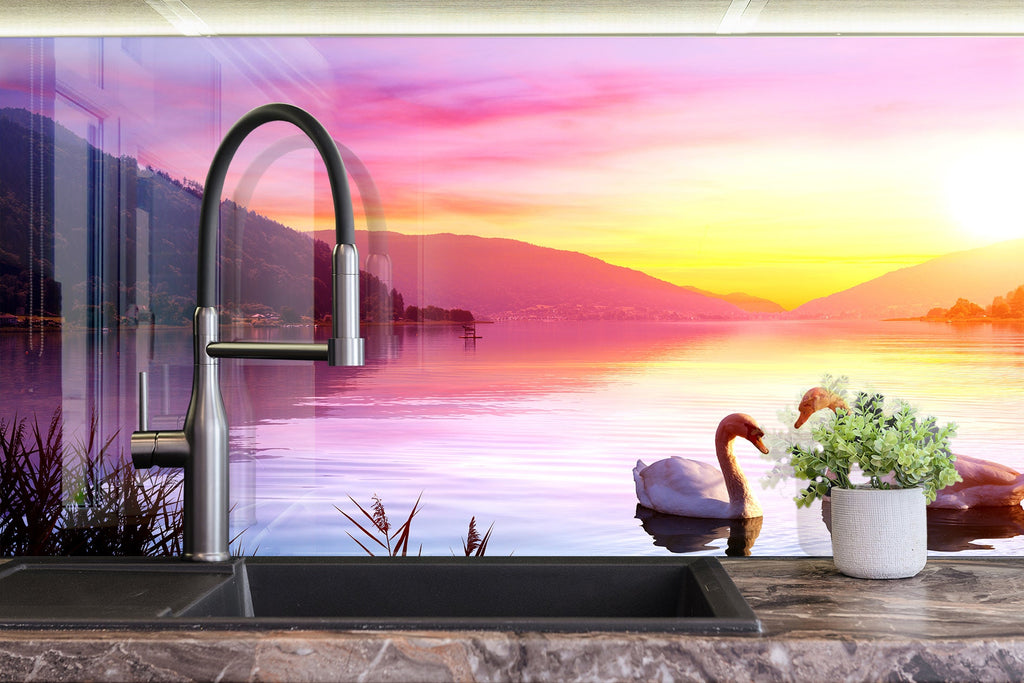 Romantic Sunset Lake – Glass Kitchen Backsplash-BacksplashArtworks