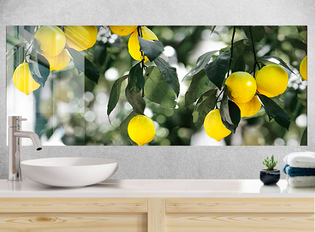 Lemon Tree Harvest Glass Kitchen Backsplash – Fresh Citrus Design-BacksplashArtworks