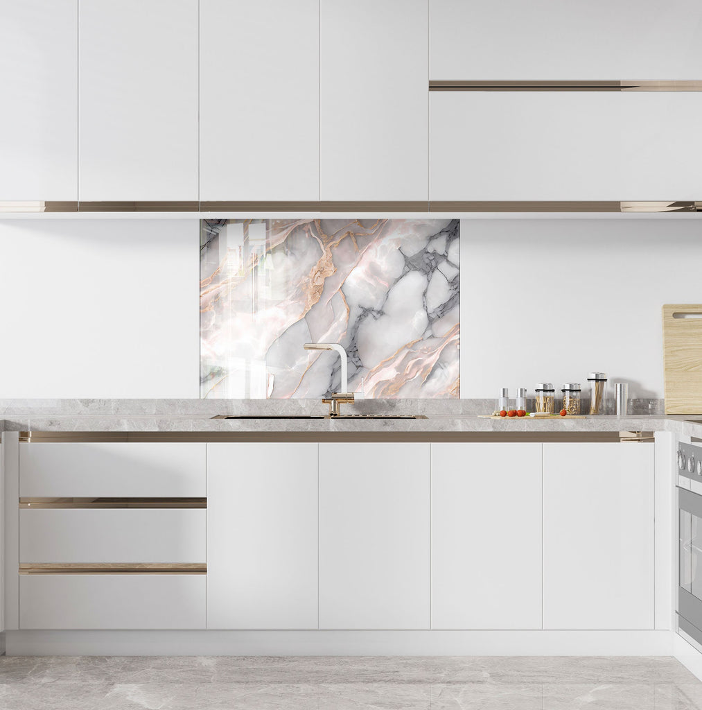 Rose Gold Marble - Glass Kitchen Backsplash-BacksplashArtworks