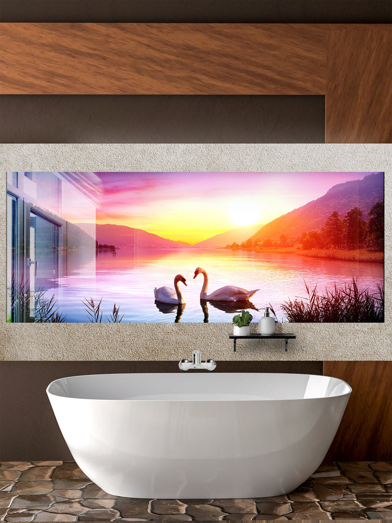 Romantic Sunset Lake – Glass Kitchen Backsplash-BacksplashArtworks