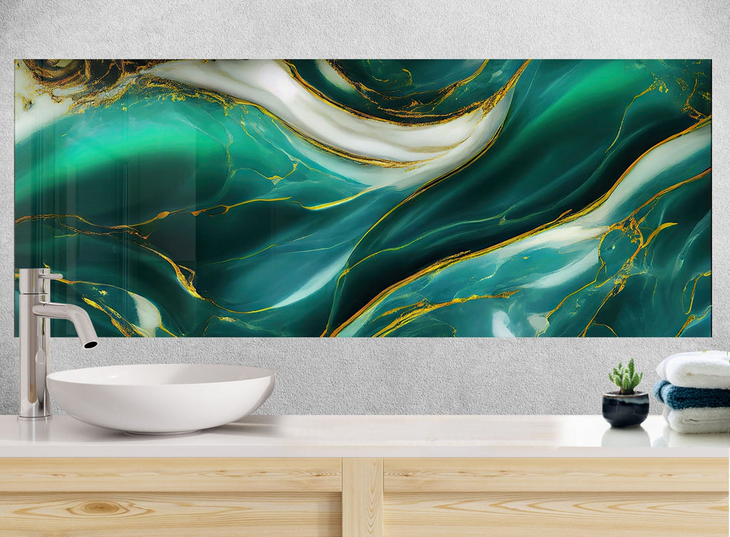 Emerald Waves - Glass Kitchen Backsplash-BacksplashArtworks