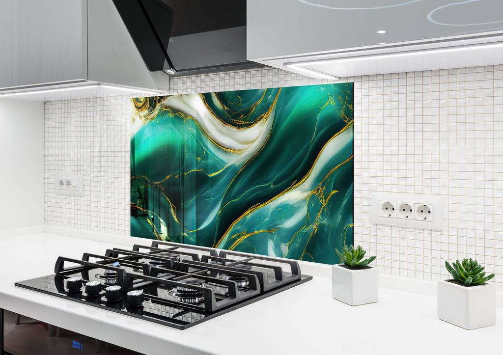 Emerald Waves - Glass Kitchen Backsplash-BacksplashArtworks