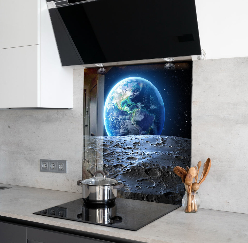 Moon & Earth Glass Kitchen Backsplash – Cosmic Space Design-BacksplashArtworks