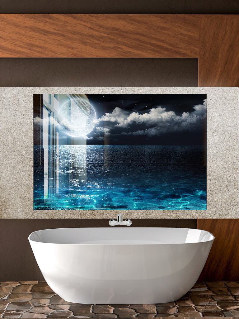 Moonlit Ocean Night Wall Art - Tempered Glass Kitchen Backsplash-BacksplashArtworks