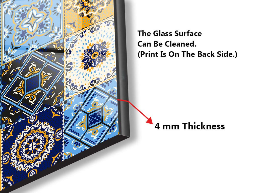 Vibrant Blue and Yellow Moroccan Tile Mosaic Glass Kitchen Backsplash-BacksplashArtworks