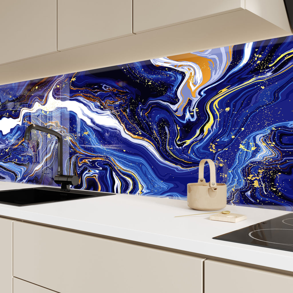 Midnight Waves - Glass Bathroom Backsplash-BacksplashArtworks