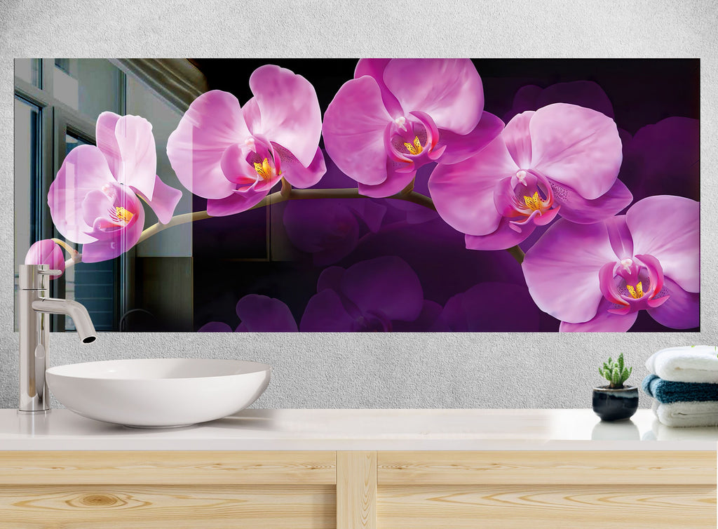 Purple Orchid Tempered Glass Backsplash-BacksplashArtworks