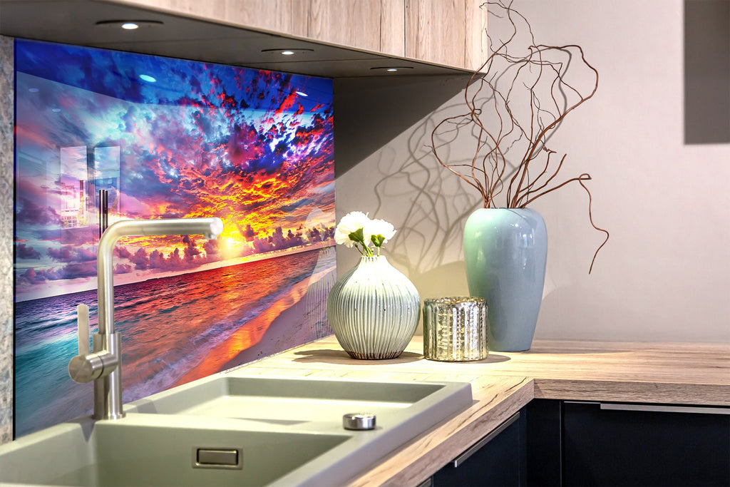 Tropical Sunset Glow – Tempered Glass Kitchen Backsplash-BacksplashArtworks