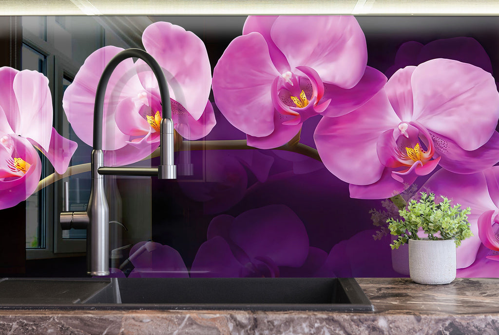 Purple Orchid Tempered Glass Backsplash-BacksplashArtworks