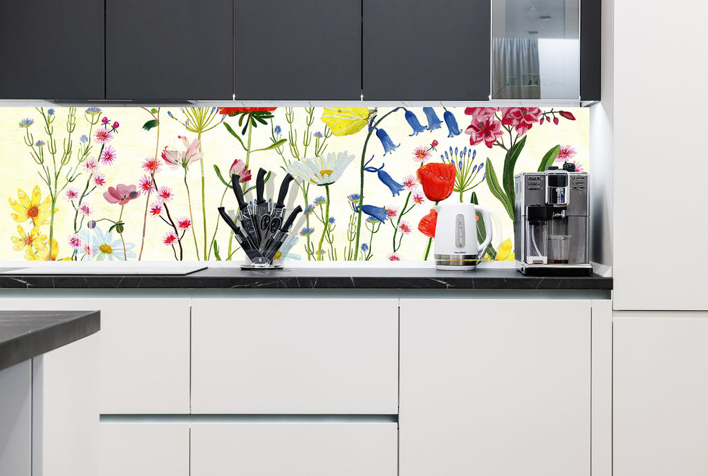 Botanical Floral Tempered Glass Backsplash-BacksplashArtworks
