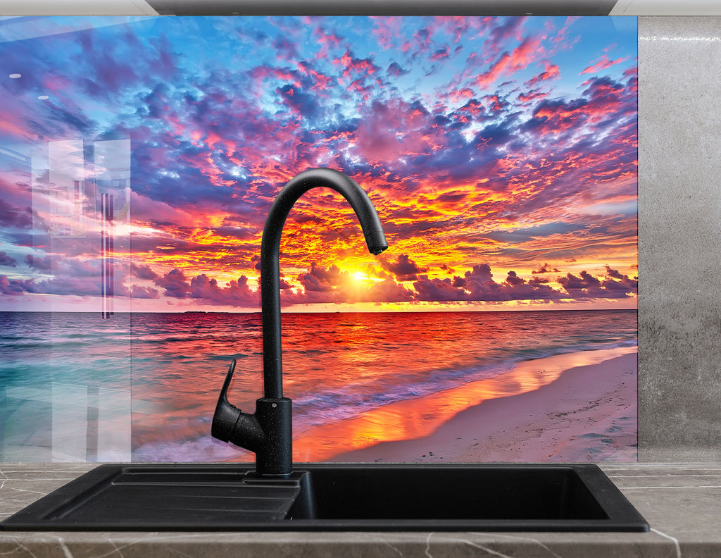 Tropical Sunset Glow – Tempered Glass Kitchen Backsplash-BacksplashArtworks