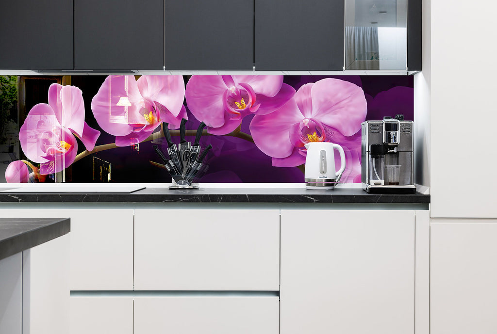 Purple Orchid Tempered Glass Backsplash-BacksplashArtworks