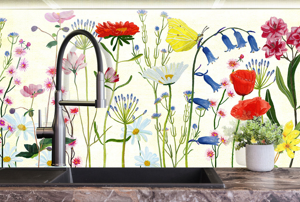 Botanical Floral Tempered Glass Backsplash-BacksplashArtworks
