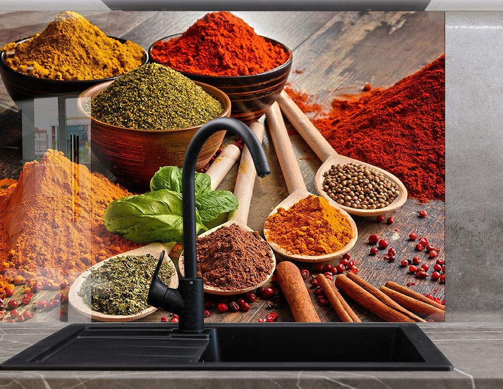 Spices & Herbs Market - Glass Backsplash-BacksplashArtworks