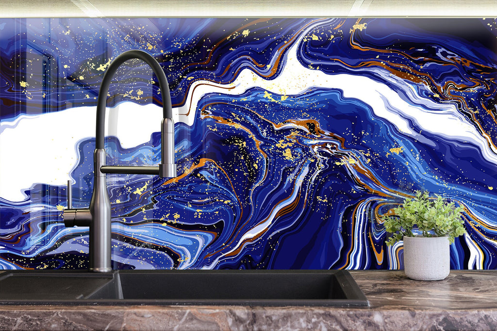 Midnight Waves - Glass Bathroom Backsplash-BacksplashArtworks