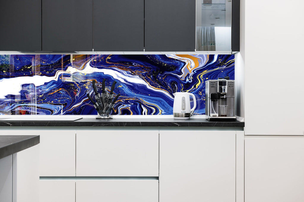 Midnight Waves - Glass Bathroom Backsplash-BacksplashArtworks