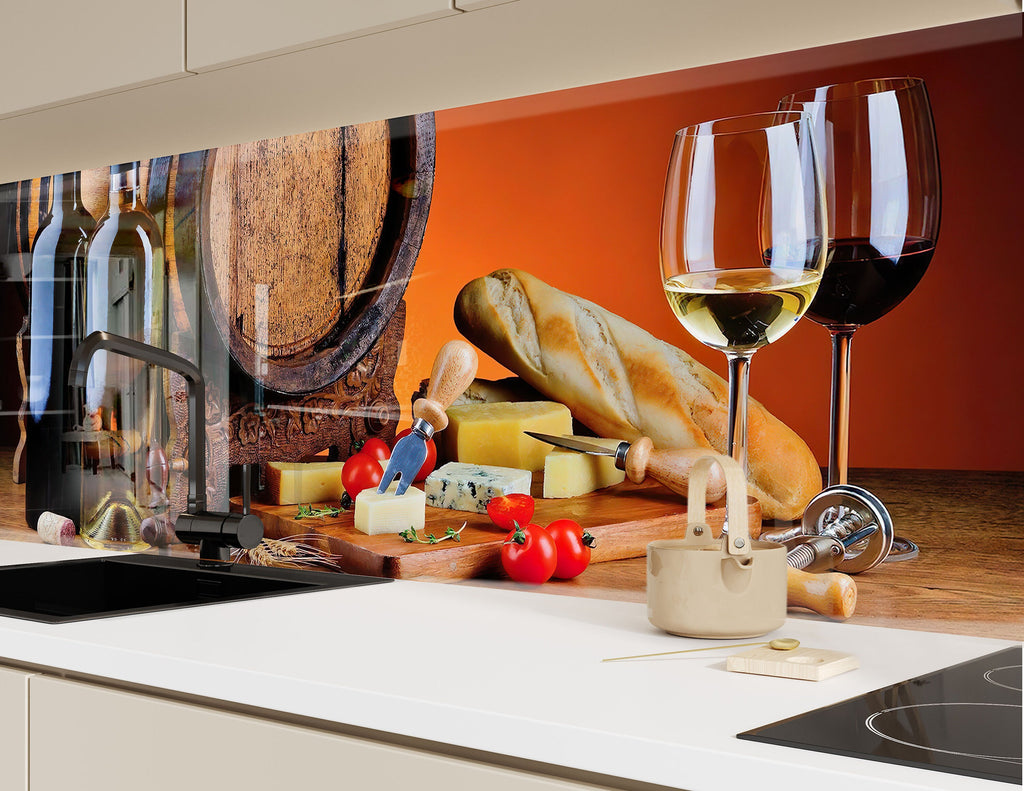 Rustic Wine & Cheese Glass Backsplash – Vintage French Bistro Décor-BacksplashArtworks