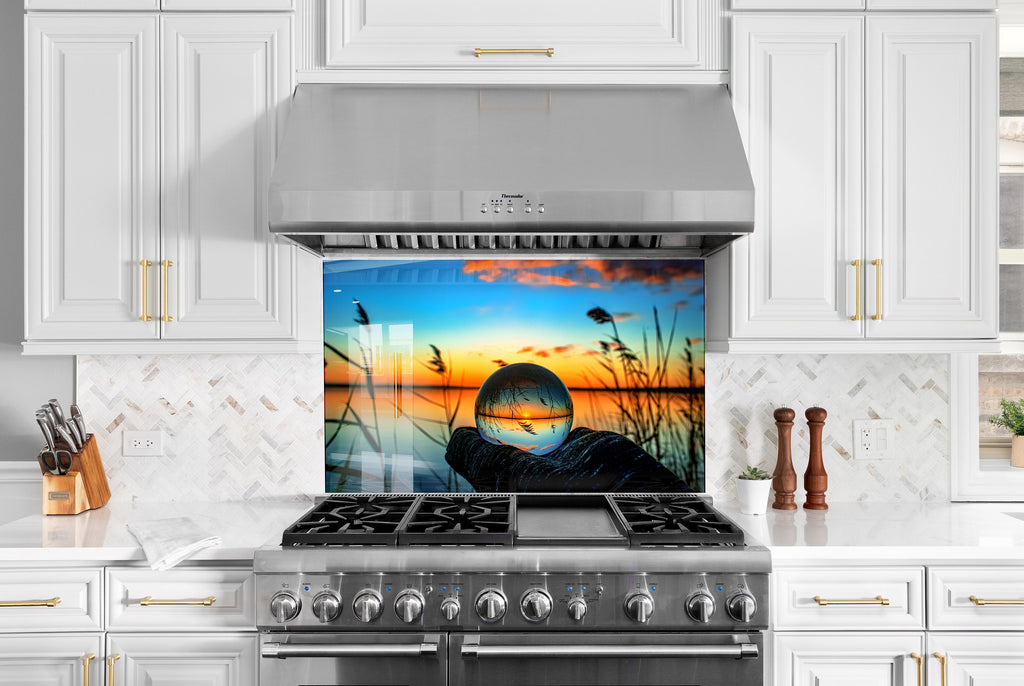 Crystal Ball Sunset – Glass Kitchen Backsplash-BacksplashArtworks