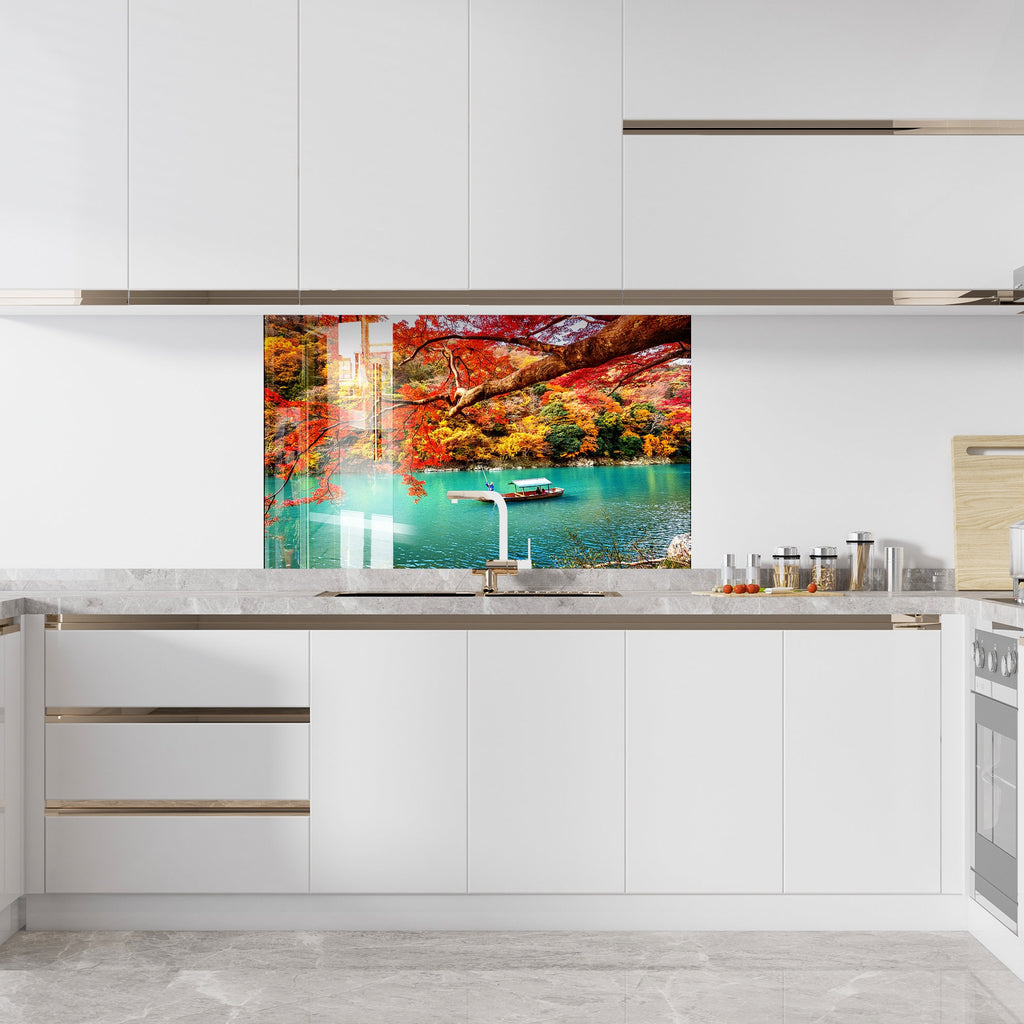 Autumn Lake Serenity – Glass Kitchen Backsplash-BacksplashArtworks