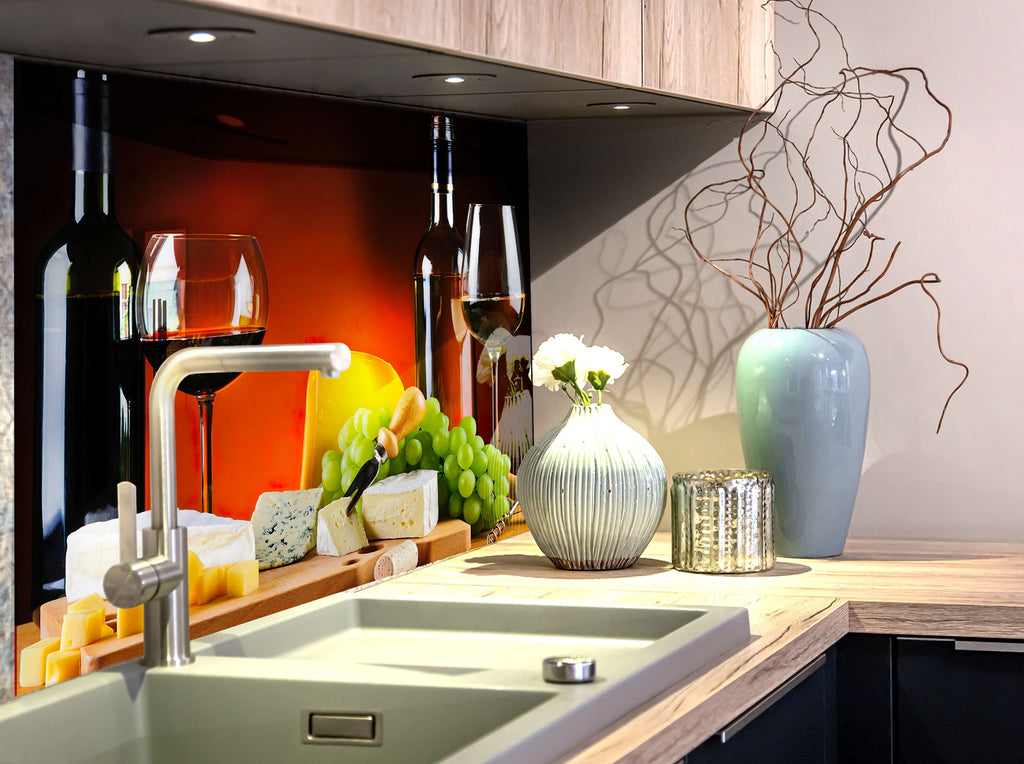 Luxury Wine & Cheese Glass Backsplash – Gourmet Dining Elegance-BacksplashArtworks