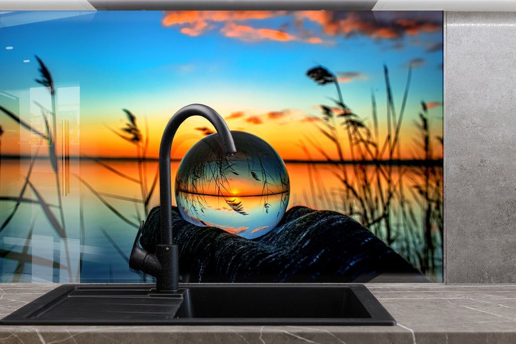 Crystal Ball Sunset – Glass Kitchen Backsplash-BacksplashArtworks