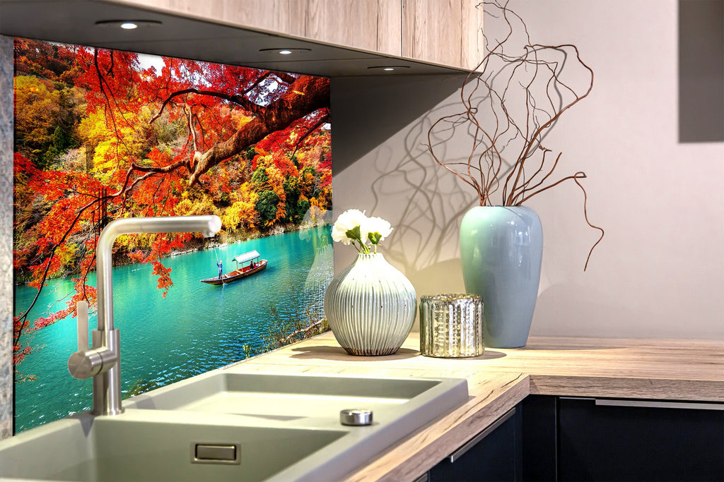 Autumn Lake Serenity – Glass Kitchen Backsplash-BacksplashArtworks
