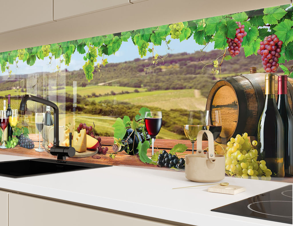 Rustic Vineyard Glass Kitchen Backsplash – Vineyard Wine & Cheese-BacksplashArtworks