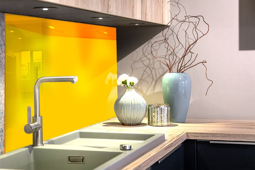 Deep Yellow - Tempered Glass Kitchen Backsplash-BacksplashArtworks