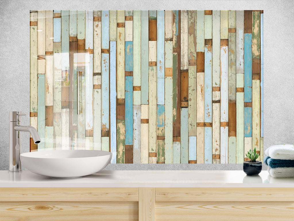Vintage Coastal Wood - Glass Kitchen Backsplash-BacksplashArtworks