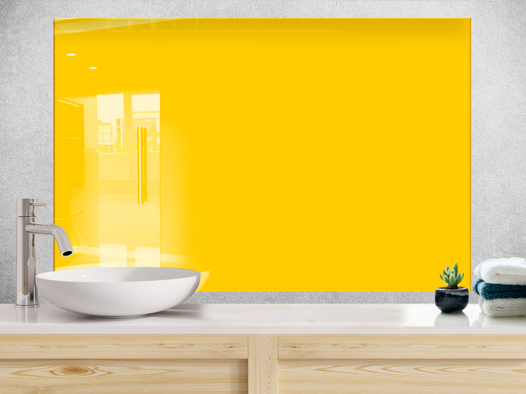 Deep Yellow - Tempered Glass Kitchen Backsplash-BacksplashArtworks