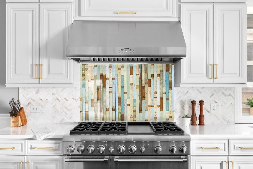Vintage Coastal Wood - Glass Kitchen Backsplash-BacksplashArtworks