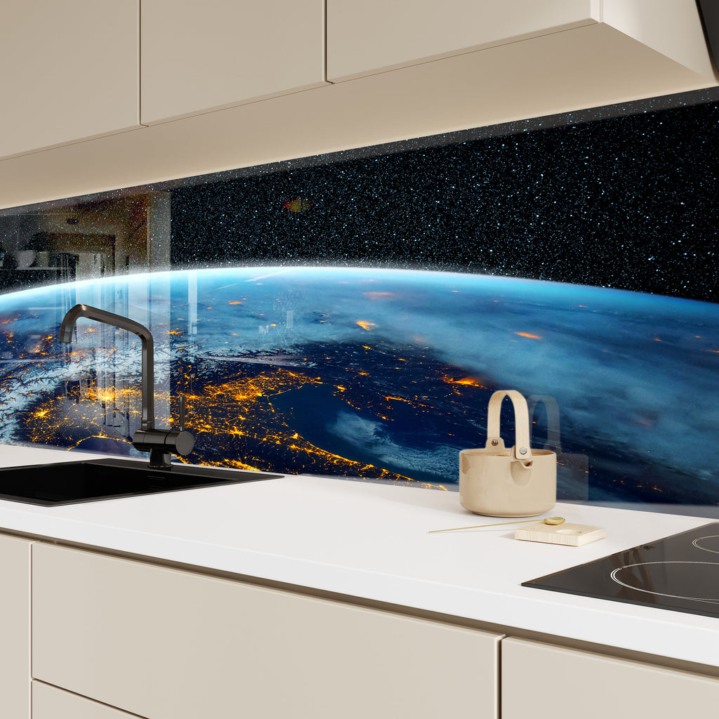 Earth from Space Night View Glass Kitchen Backsplash – City Lights Design-BacksplashArtworks