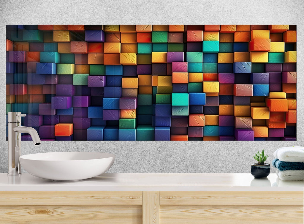 Modern Cubes Tempered Glass Backsplash-BacksplashArtworks