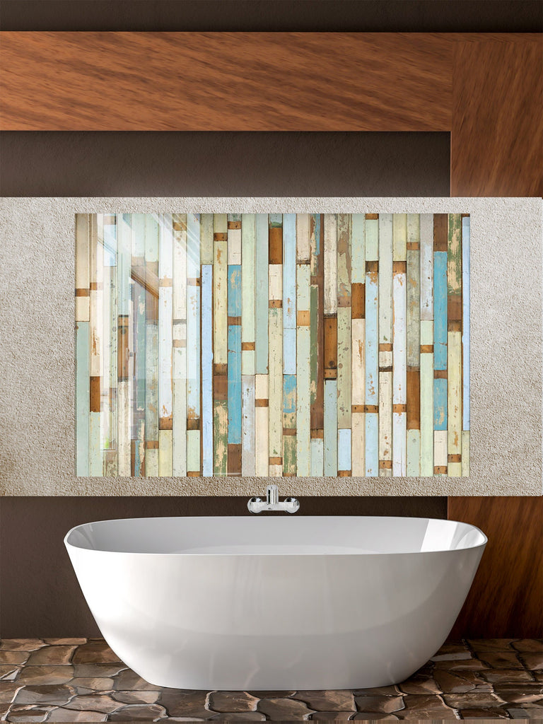 Vintage Coastal Wood - Glass Kitchen Backsplash-BacksplashArtworks