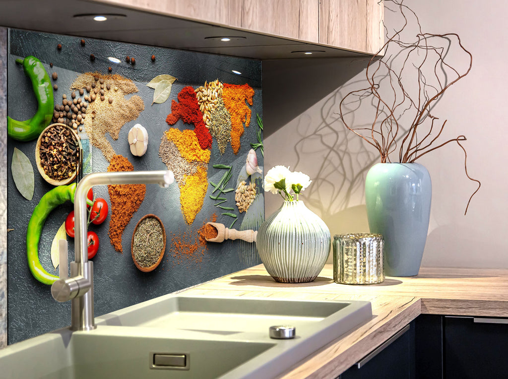 World of Spices - Glass Kitchen Backsplash-BacksplashArtworks