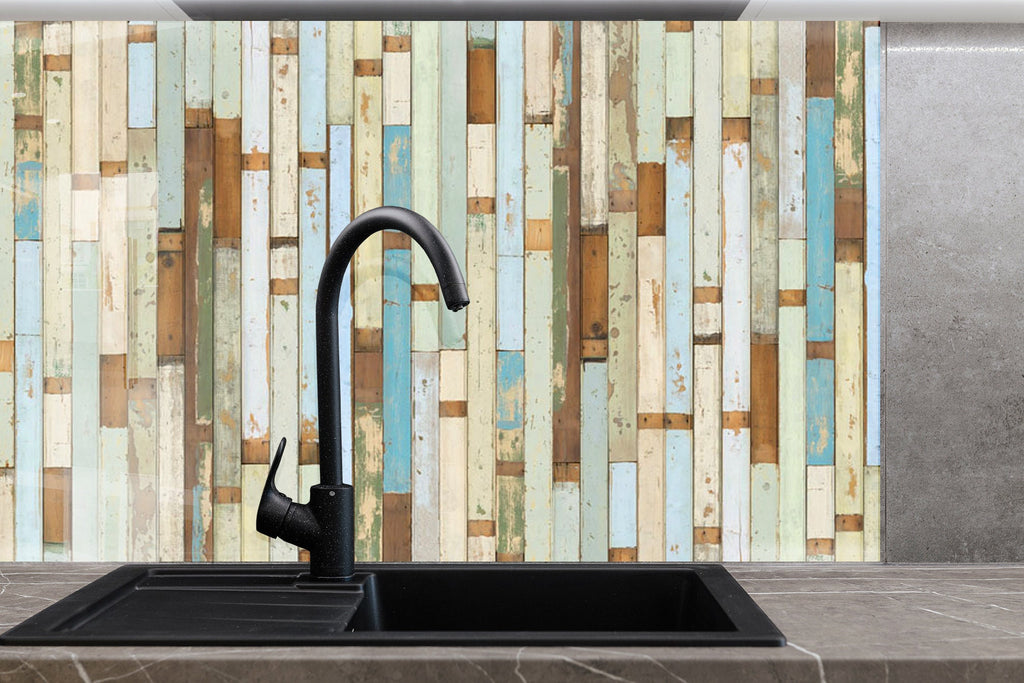 Vintage Coastal Wood - Glass Kitchen Backsplash-BacksplashArtworks